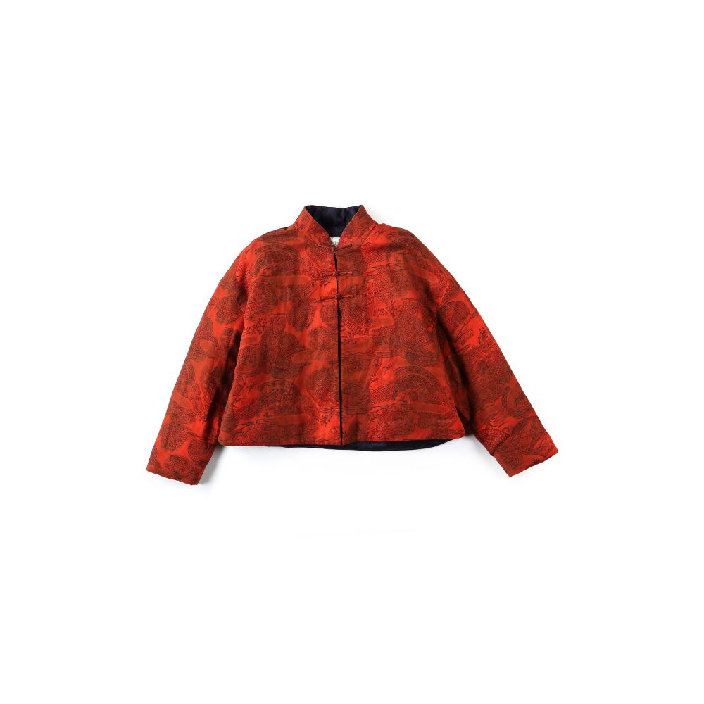 Happy New Year coming from the east with good luck Yu Er s original copper ammonia hemp cotton red short jacket Chinese style standing collar buttoned cotton jacket for women image 5
