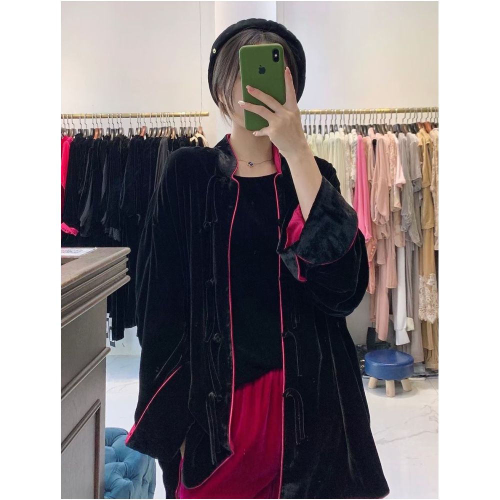 Good reputation CSZ012 fashionable new Chinese style silk velvet loose retro paired jacket top for spring and autumn women image 160