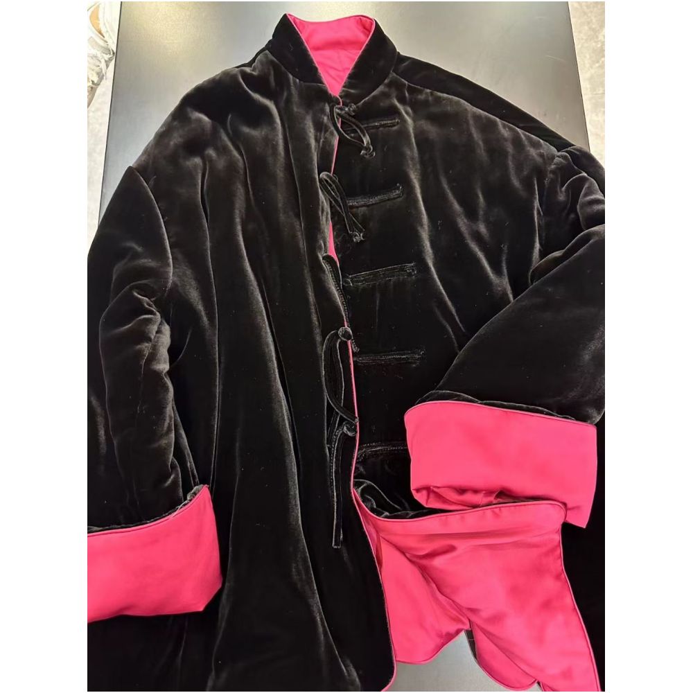 Good reputation CSZ012 fashionable new Chinese style silk velvet loose retro paired jacket top for spring and autumn women image 5