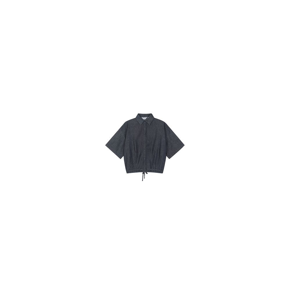 Asaya1399 - ItoshIroshI deep indigo washed denim cotton thin soft classic lapel short drawstring loose shirt jacket