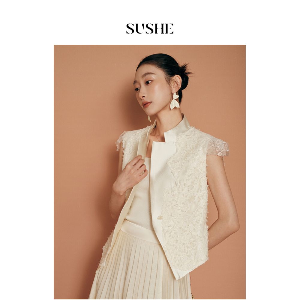 Outlet for sale SUSHE Feather Coat Shake Yarn Unique Design Irregular Splicing Vest Coat Women s Summer image 3