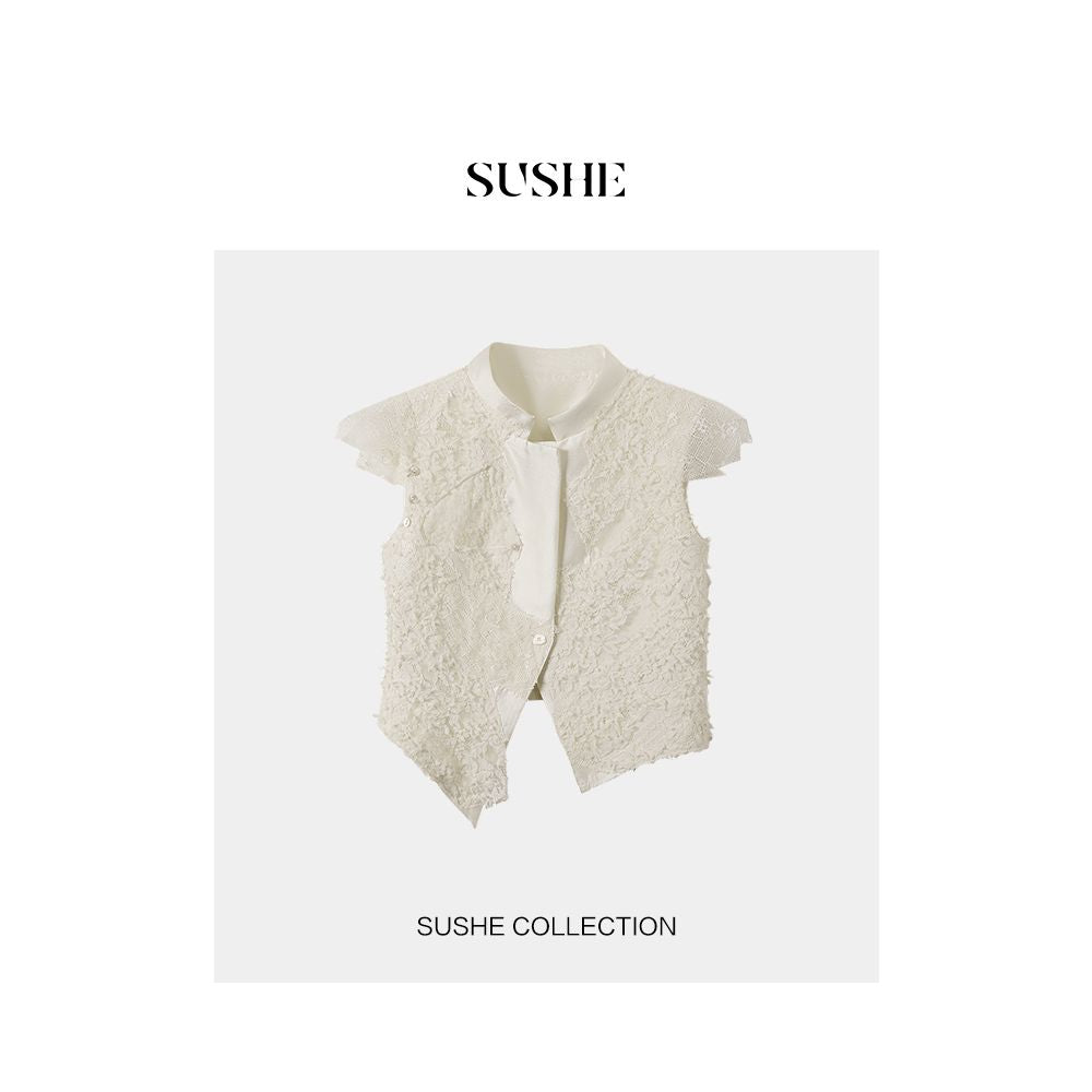 Outlet for sale SUSHE Feather Coat Shake Yarn Unique Design Irregular Splicing Vest Coat Women s Summer image 6