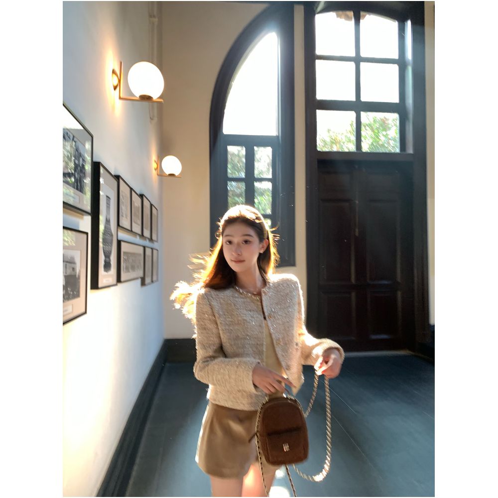 Cchen Chen Fragrance Princess Coarse Floral Small Fragrant Coat Round Neck High End Slimming Style Top image 5