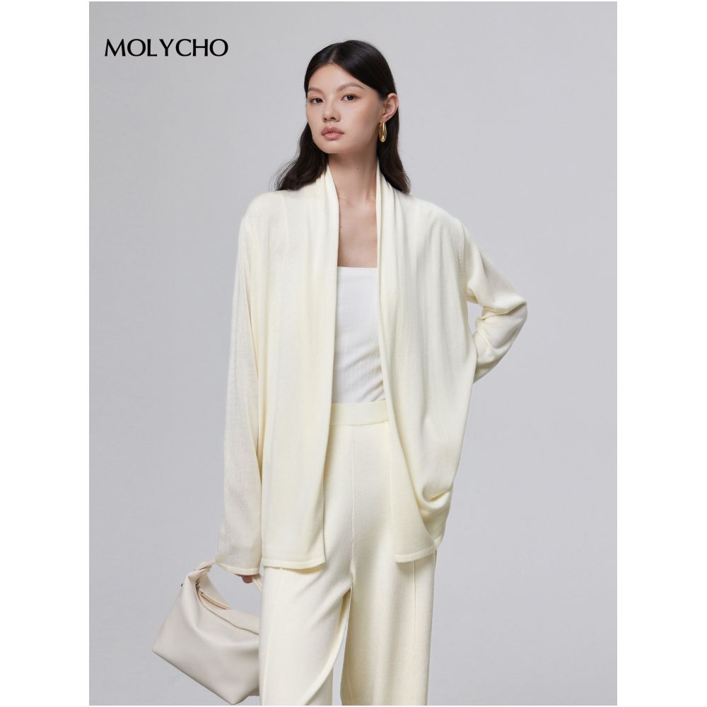 MOLYCHO early autumn lazy style knitted cardigan women s autumn outer sweater jacket medium long temperament loose top image 2