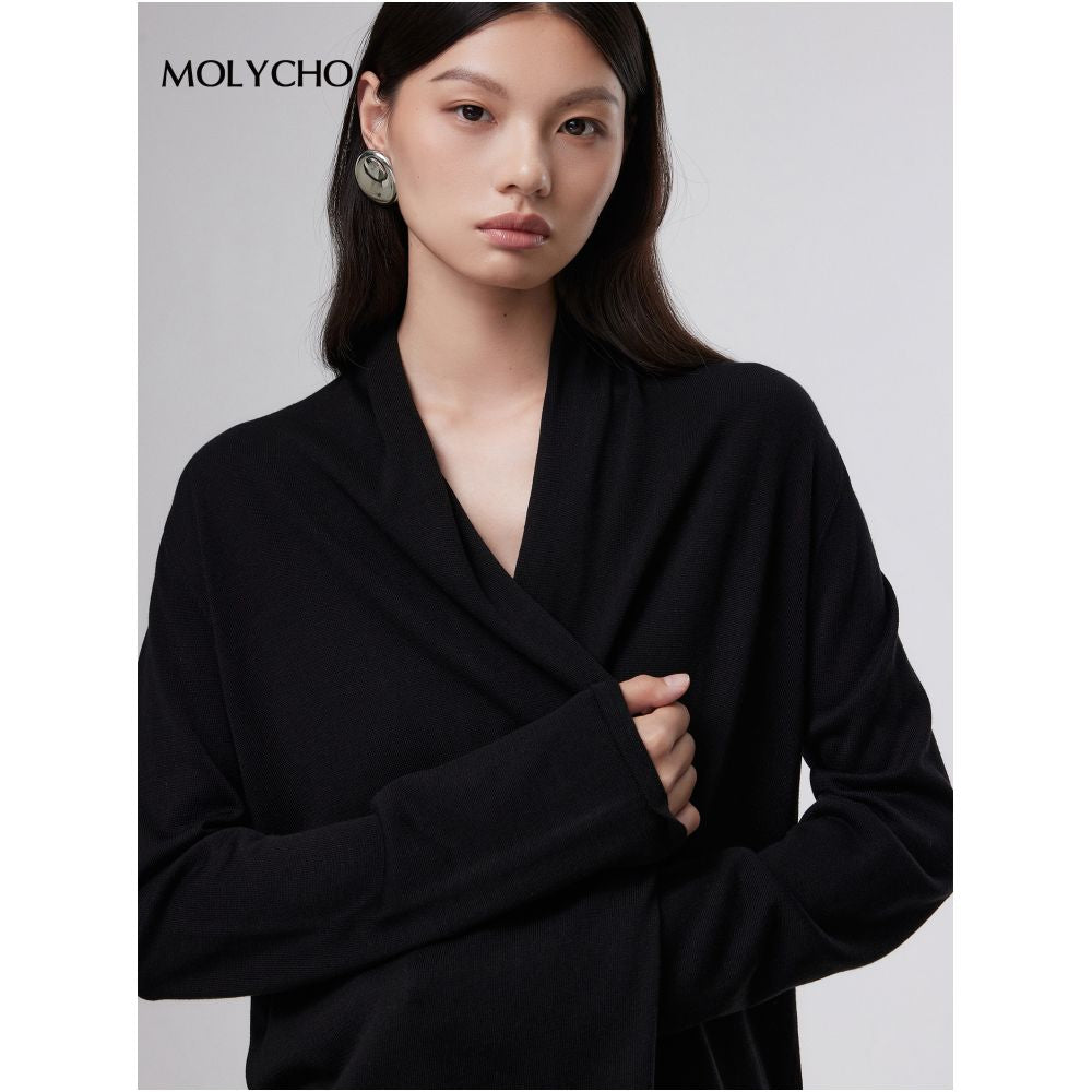MOLYCHO early autumn lazy style knitted cardigan women s autumn outer sweater jacket medium long temperament loose top image 4