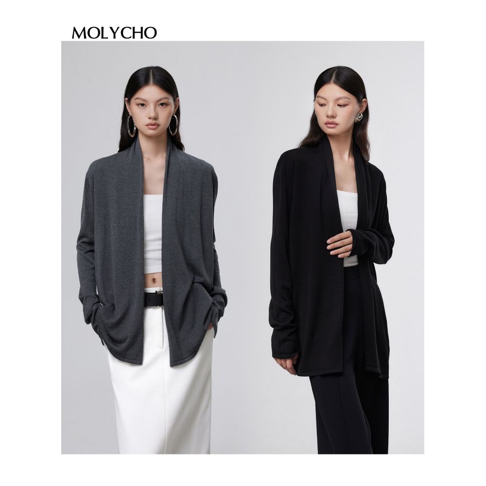 MOLYCHO early autumn lazy style knitted cardigan women s autumn outer sweater jacket medium long temperament loose top image 0