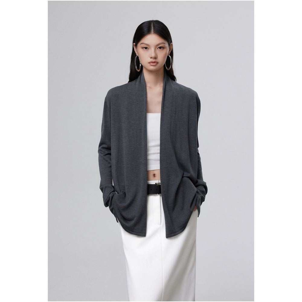 MOLYCHO early autumn lazy style knitted cardigan women s autumn outer sweater jacket medium long temperament loose top image 13