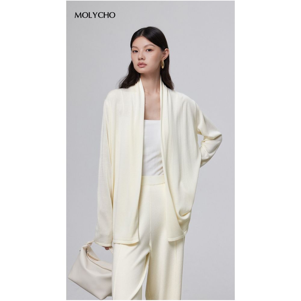 MOLYCHO early autumn lazy style knitted cardigan women s autumn outer sweater jacket medium long temperament loose top image 29