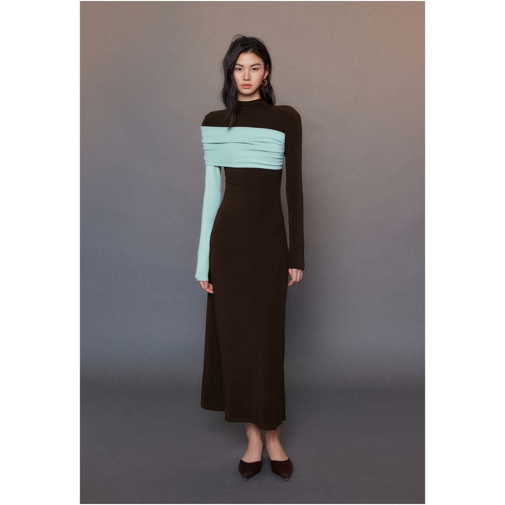 MOLYCHO Color blocked splicing Half high neck long sleeved T shirt for women Interior base small shirt slim fit top image 42