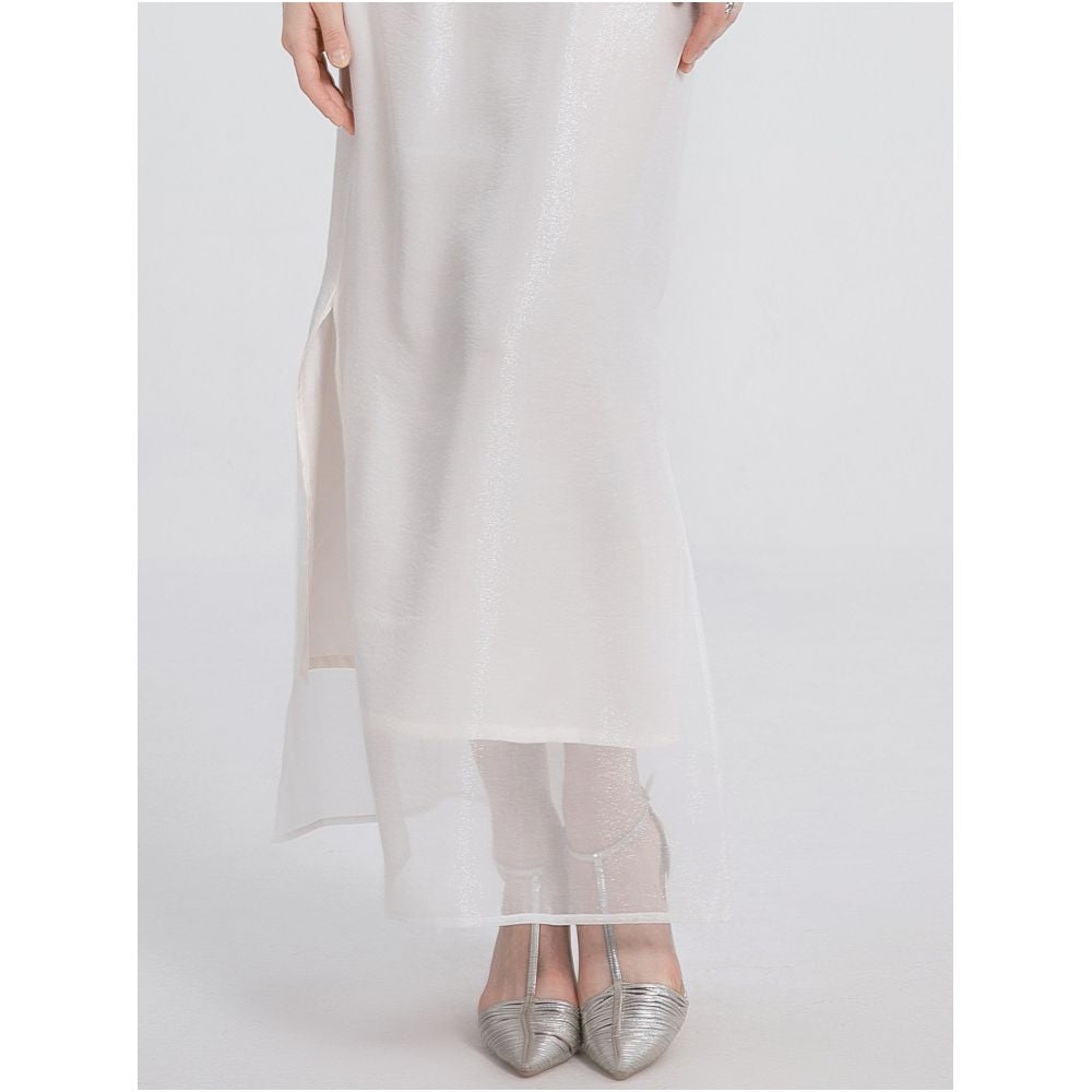 Sparkling Star River Soft Mist White Silk Organza Top with Misty Beauty Double Layer Silk Black Perspective Shirt image 15