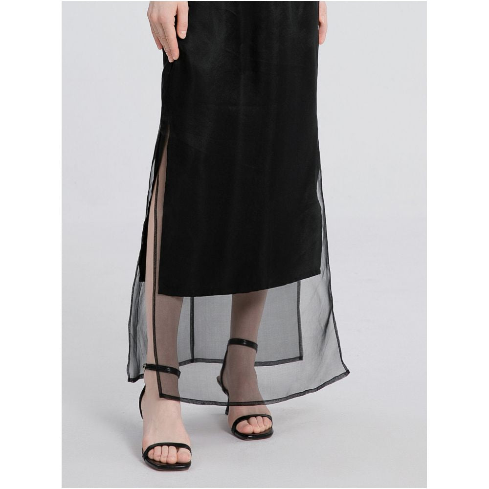 Sparkling Star River Soft Mist White Silk Organza Top with Misty Beauty Double Layer Silk Black Perspective Shirt image 30