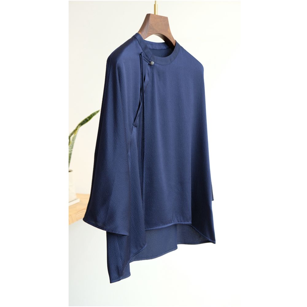 Real silk pearl satin new Chinese style top women s standing collar slanted collar seven quarter sleeve top shirt tie design SY012 image 5