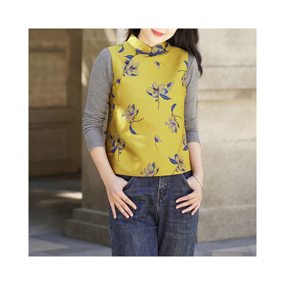 Ai Huiguan autumn and winter new Chinese retro printed brocade vest vest women s casual loose short vest waistcoat image 21