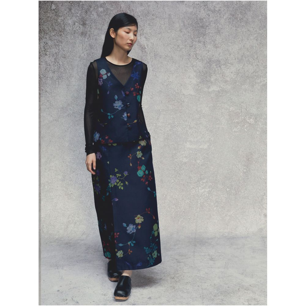 SALE6 Blue Dot Original Design Oriental New Chinese Flower Print Versatile One Step Half Skirt image 3