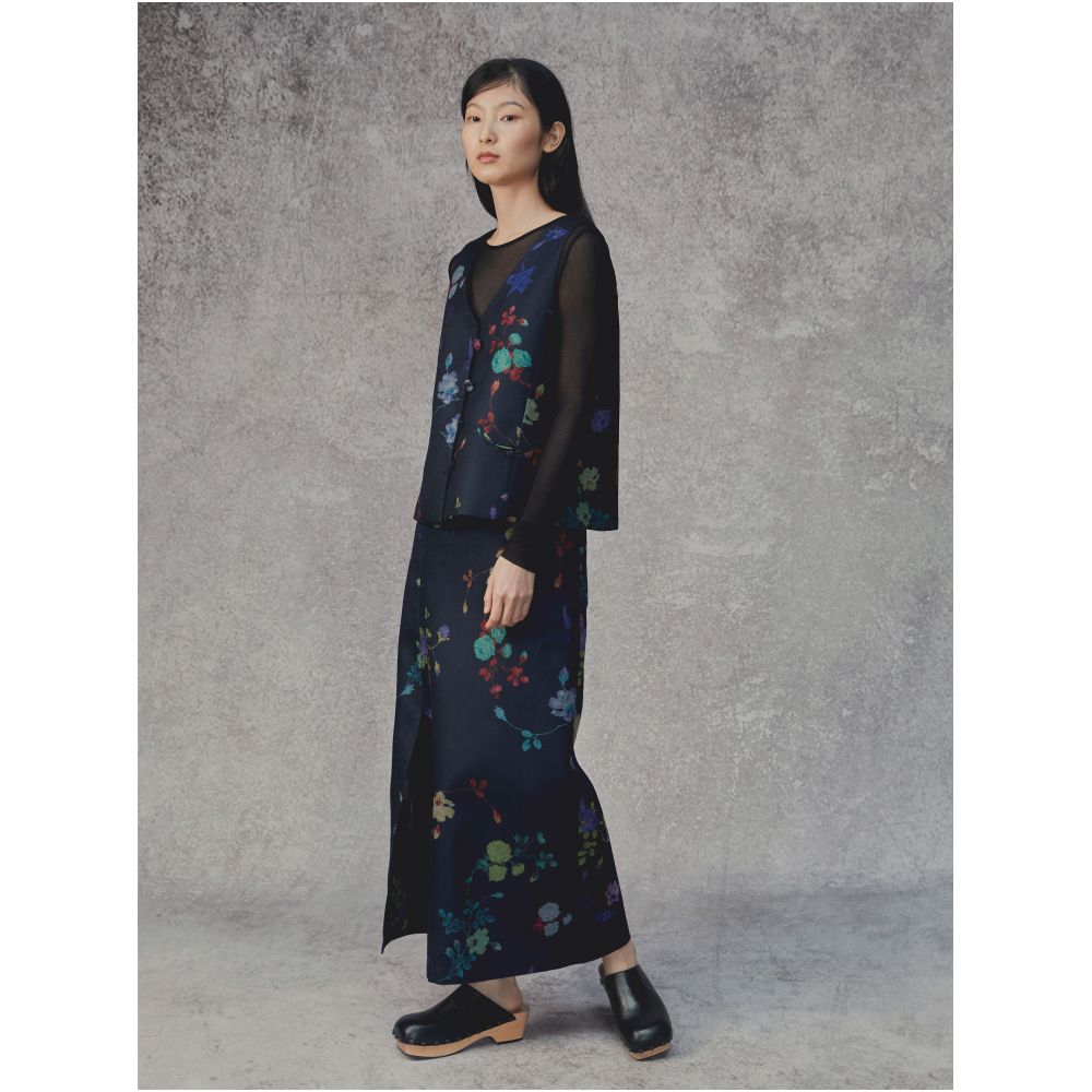 SALE6 Blue Dot Original Design Oriental New Chinese Flower Print Versatile One Step Half Skirt image 4