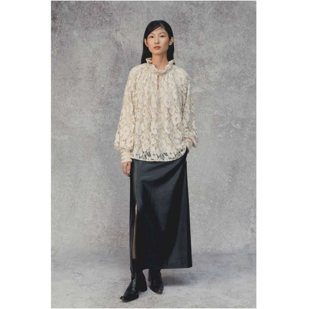 SALE8 Blue Dot Folding Original Design Beige Hairy Lace Petal Hooded Chinese style Shirt for Winter image 5