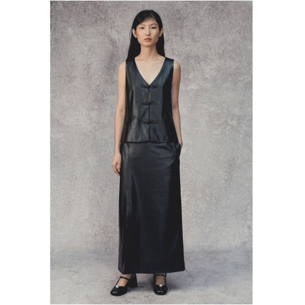 SALE7 Blue Dot Folding Original Designer Black Leather Eco friendly Leather New Chinese Sleeveless Vest Autumn Winter image 4