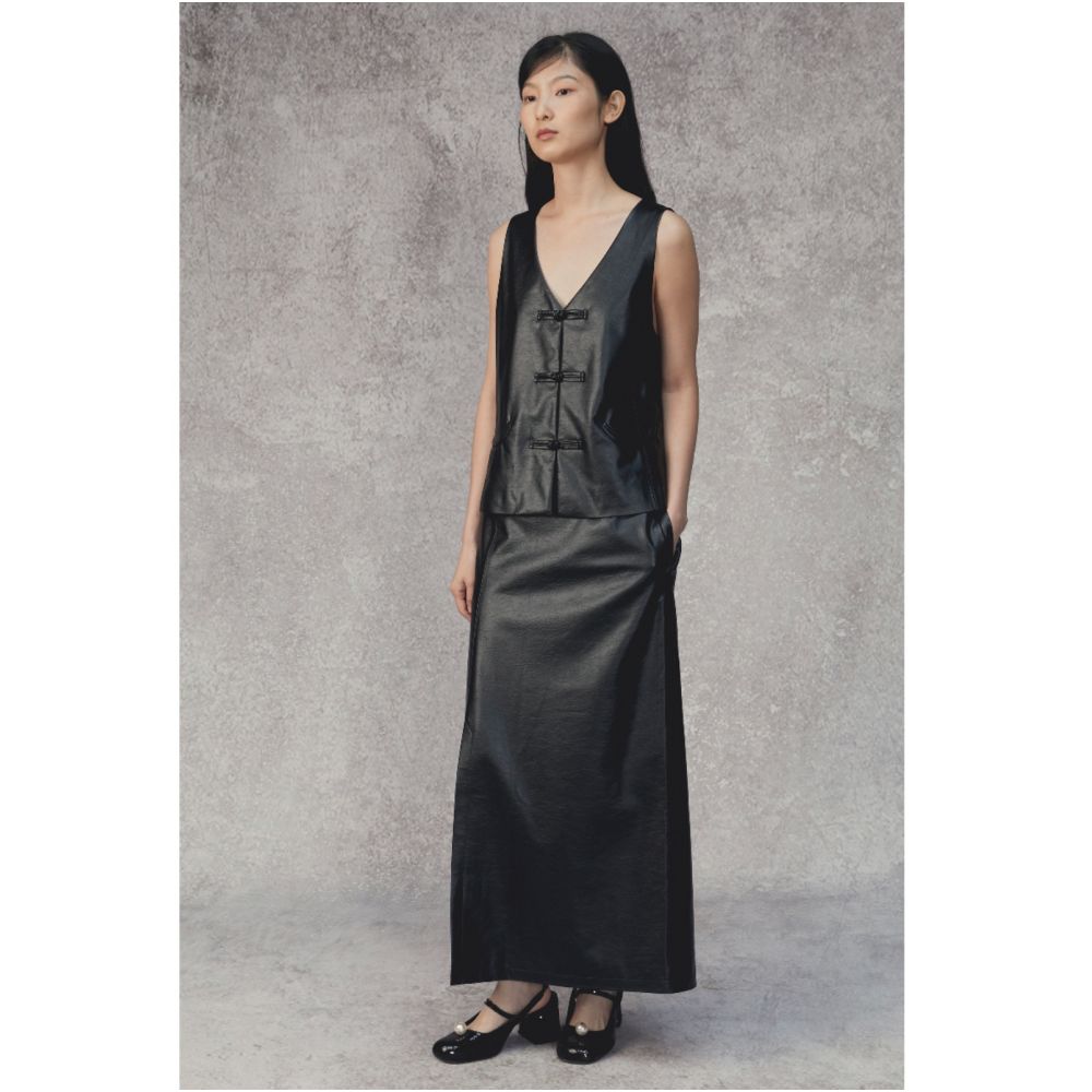 SALE7 Blue Dot Folding Original Designer Black Leather Eco friendly Leather New Chinese Sleeveless Vest Autumn Winter image 5
