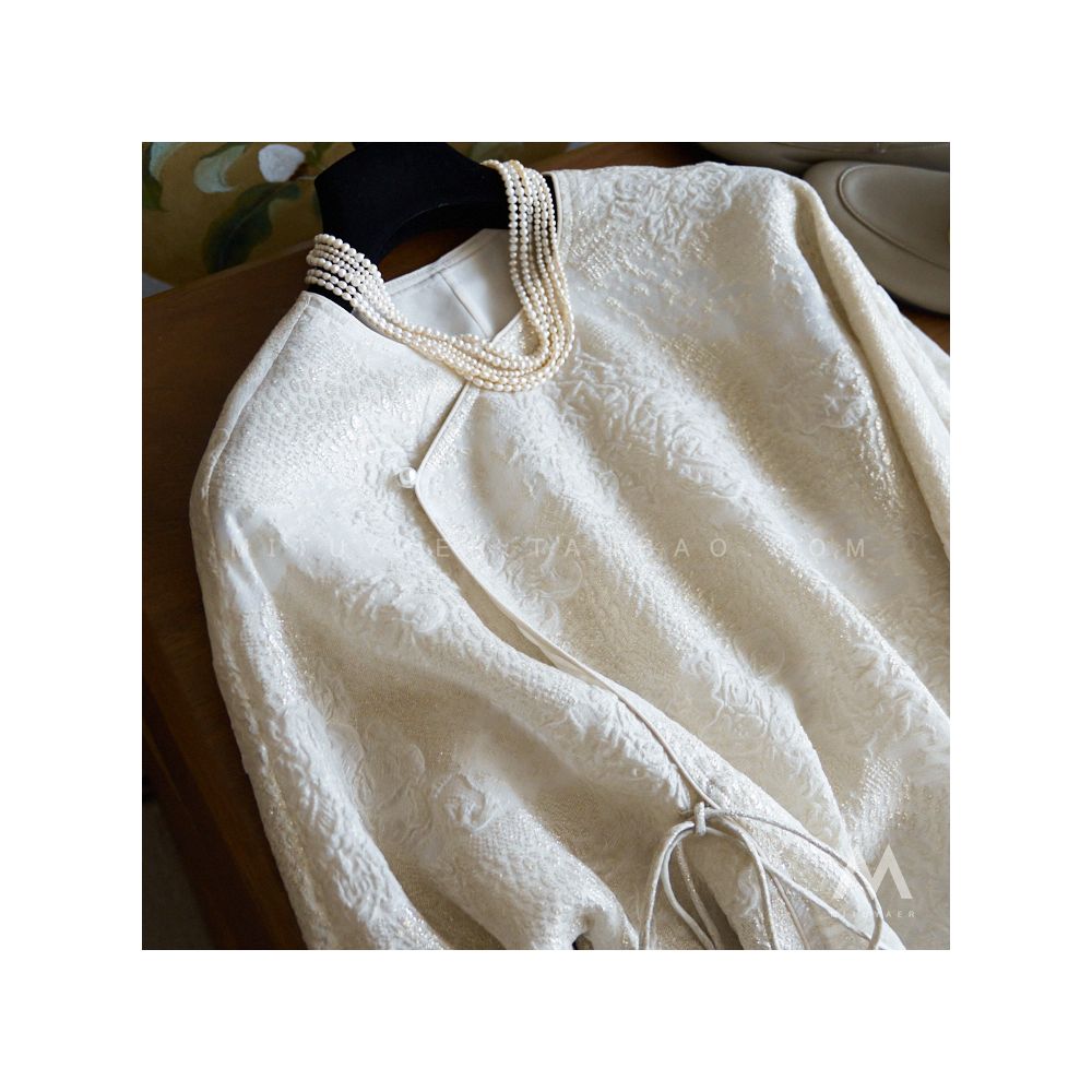 Blooming flowers falling shadows luxurious beauty noble atmosphere heavy industry gold wire relief 3D three dimensional jacquard mulberry silk top jacket U0203 image 2