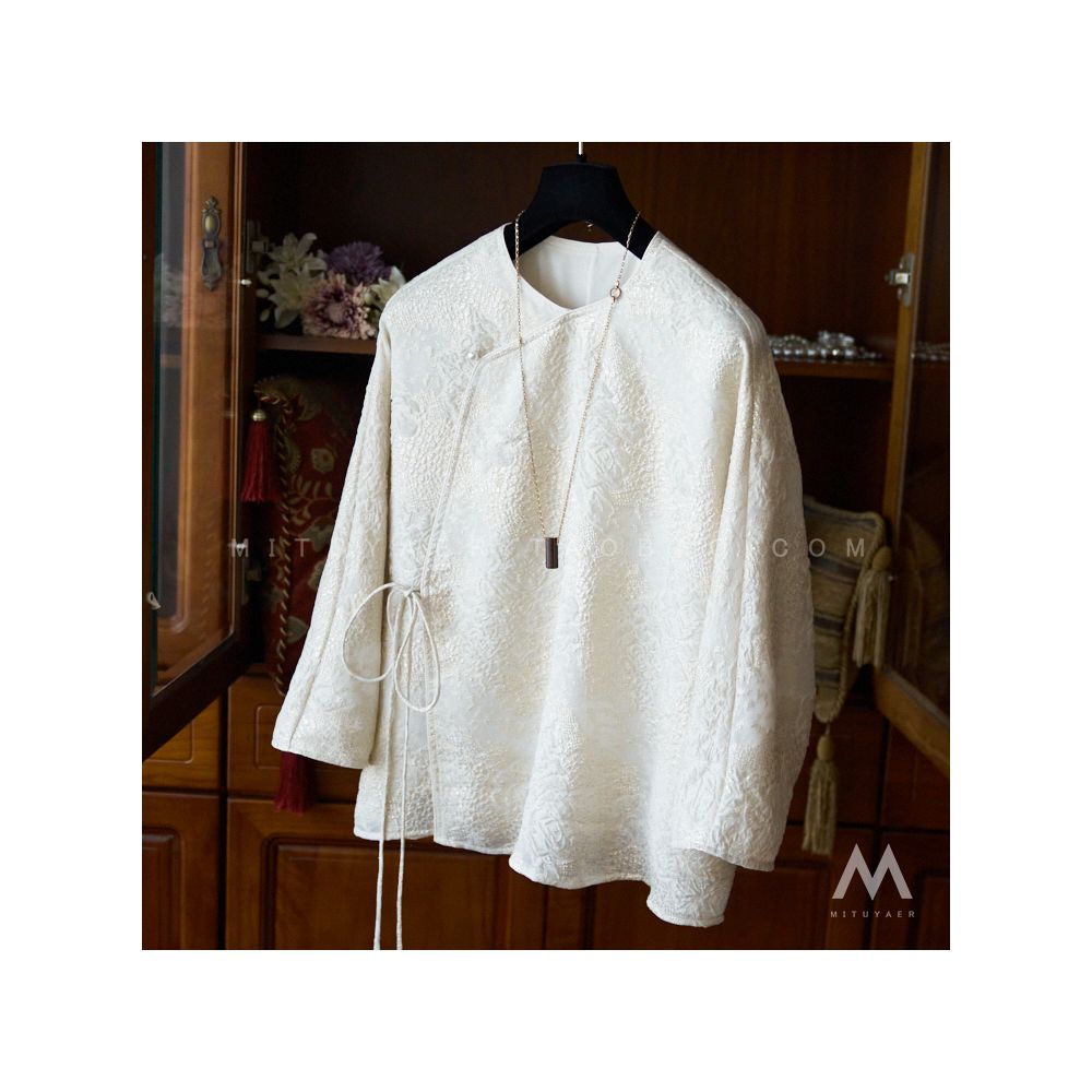 Blooming flowers falling shadows luxurious beauty noble atmosphere heavy industry gold wire relief 3D three dimensional jacquard mulberry silk top jacket U0203 image 3