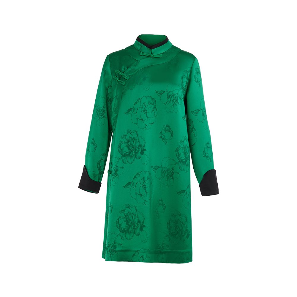 Hua Mu Shen Xin Chinese style black cheongsam improved new long sleeved Chinese style women s high end stand up collar acetate dress image 7