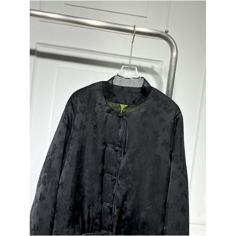 Fashionable Chinese style light luxury plate buckle satin thin cotton clothing for women 2022 autumn and winter new item versatile loose high end Chinese style cotton clothing image 3