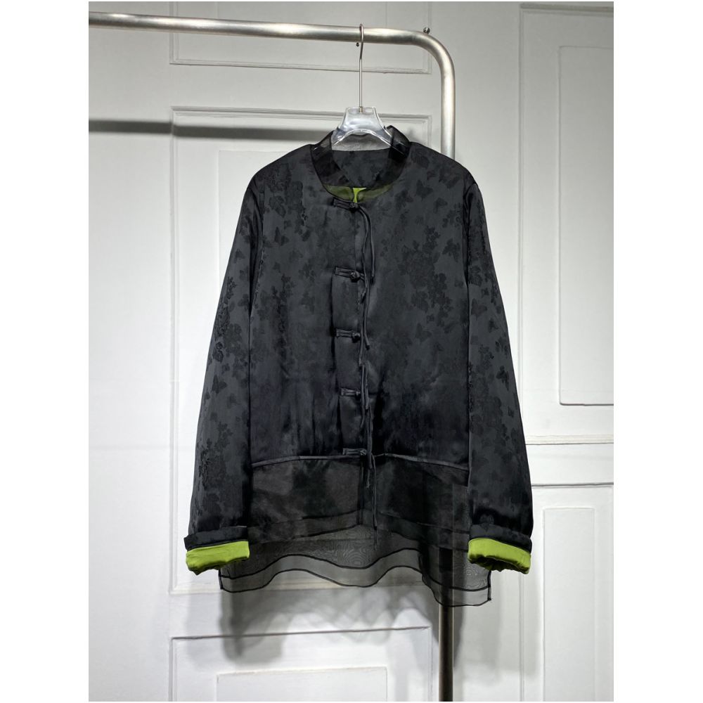 Fashionable Chinese style light luxury plate buckle satin thin cotton clothing for women 2022 autumn and winter new item versatile loose high end Chinese style cotton clothing image 0