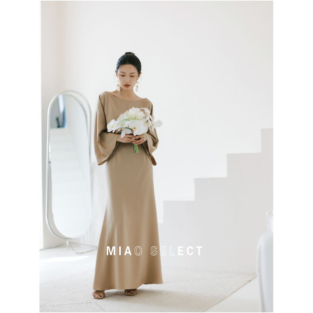 MiaoSelect u003cBean Lotus u003eFrench Style Elegant Skin friendly Satin Dress Bridal Morning Dress Bridesmaid Dress image 3
