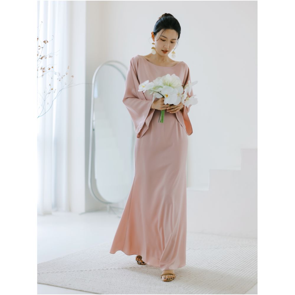 MiaoSelect u003cBean Lotus u003eFrench Style Elegant Skin friendly Satin Dress Bridal Morning Dress Bridesmaid Dress image 18