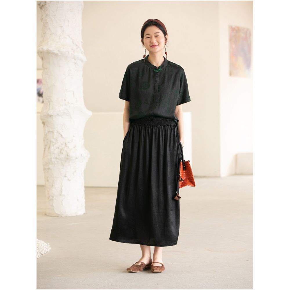 Original Design by Bu Xiaojiang Summer Youth Silk Short sleeved Fragrant Cloud Yarn Shirt High end Mulberry Silk Chinese Top image 8
