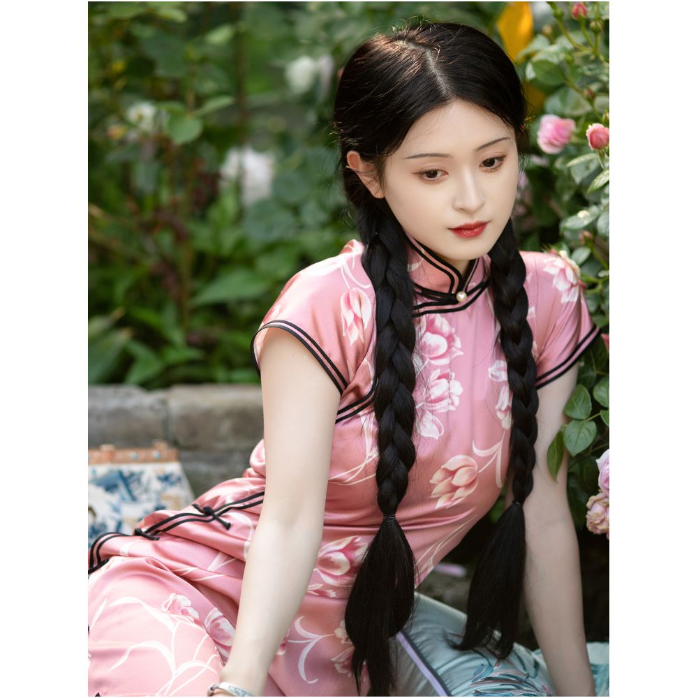 Yuxiang Qianmo One City Wind Fabric Summer style silk retro Republican style printed short sleeved full open cheongsam daily image 3