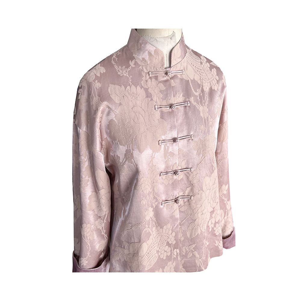 Taozhiyaoyao Chinese style 2023 Spring Fanghua Lotus pink Chinese style stand up collar button woven flower jacket solid color image 4