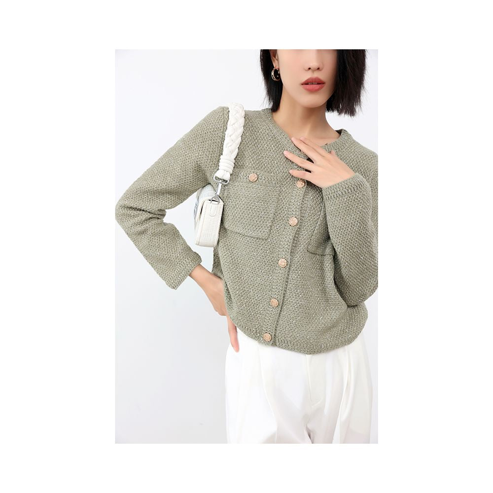 Deeply customized spring vintage temperament small fragrant cashmere wool light luxury gold and silver silk jacquard knitted cardigan for women image 14