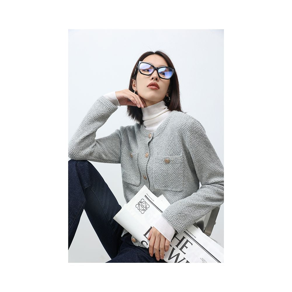 Deeply customized spring vintage temperament small fragrant cashmere wool light luxury gold and silver silk jacquard knitted cardigan for women image 26