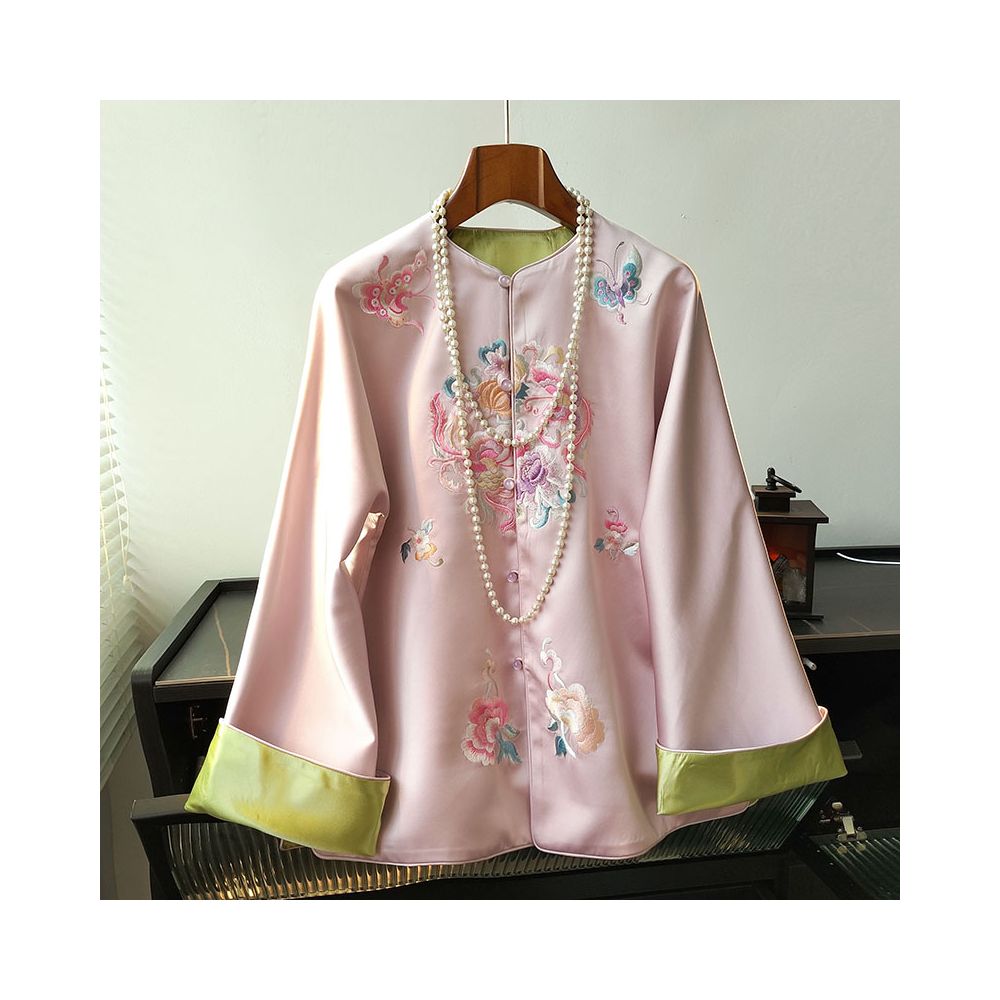 Asaya1234 - loose coat acetate satin reversible top