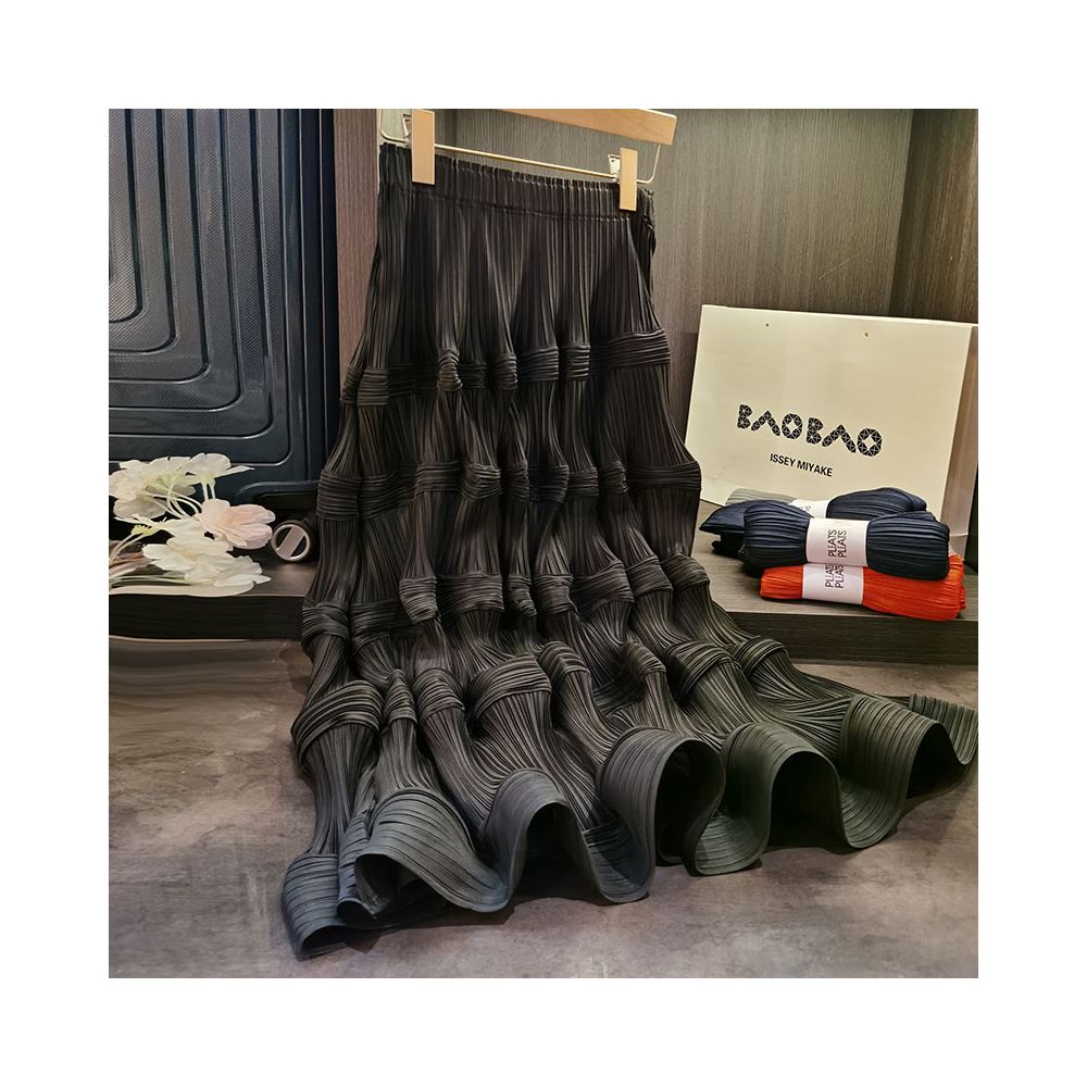 Asaya1216 - lotus leaf collar pleated shirt and pleated wave high waist skirt design