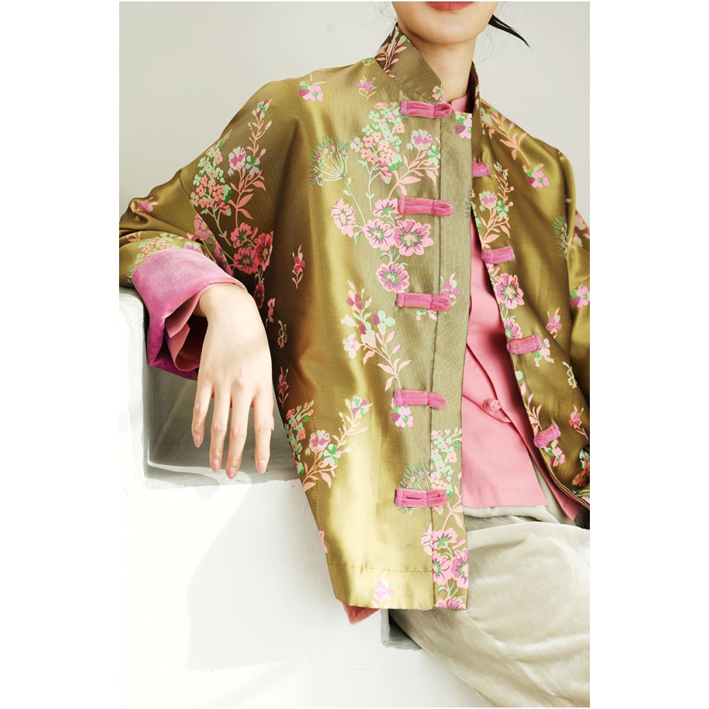 Taozhi Yaoyao 2025 Spring Flower Blossoms Splendid Spring Chinese Gold Jacquard Coat Spring Long Sleeve image 2