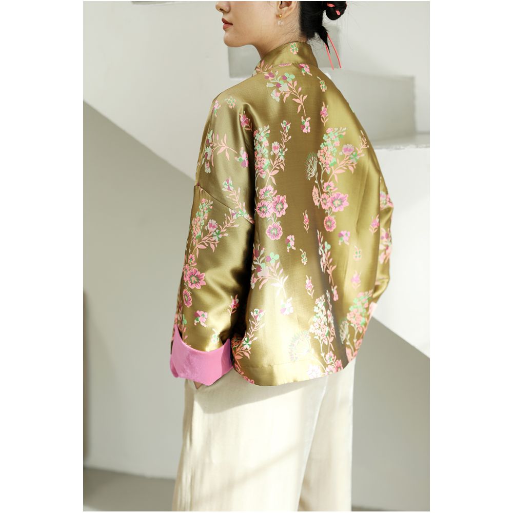 Taozhi Yaoyao 2025 Spring Flower Blossoms Splendid Spring Chinese Gold Jacquard Coat Spring Long Sleeve image 3