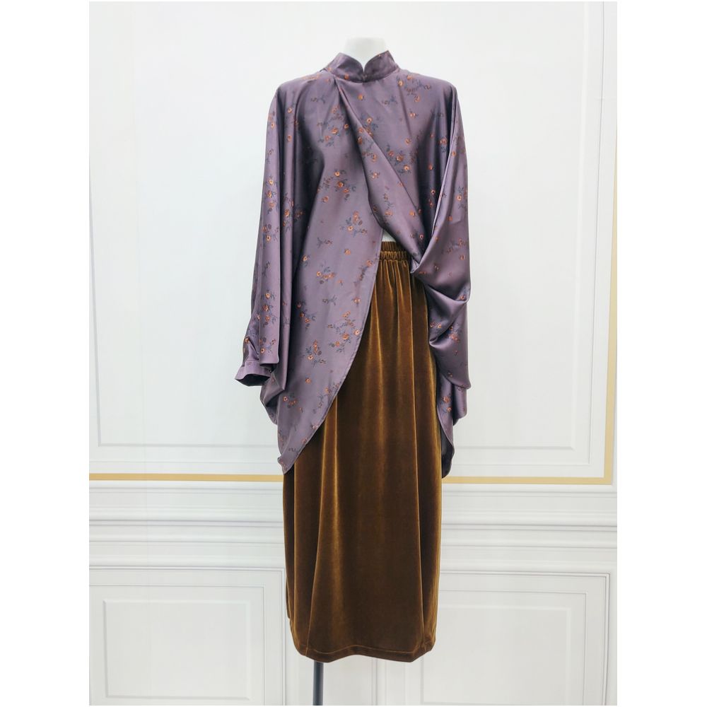 HOGU STUDIO Independent Brand Deep Purple Small Flower New Chinese Cross Bat Shirt 9010 image 3