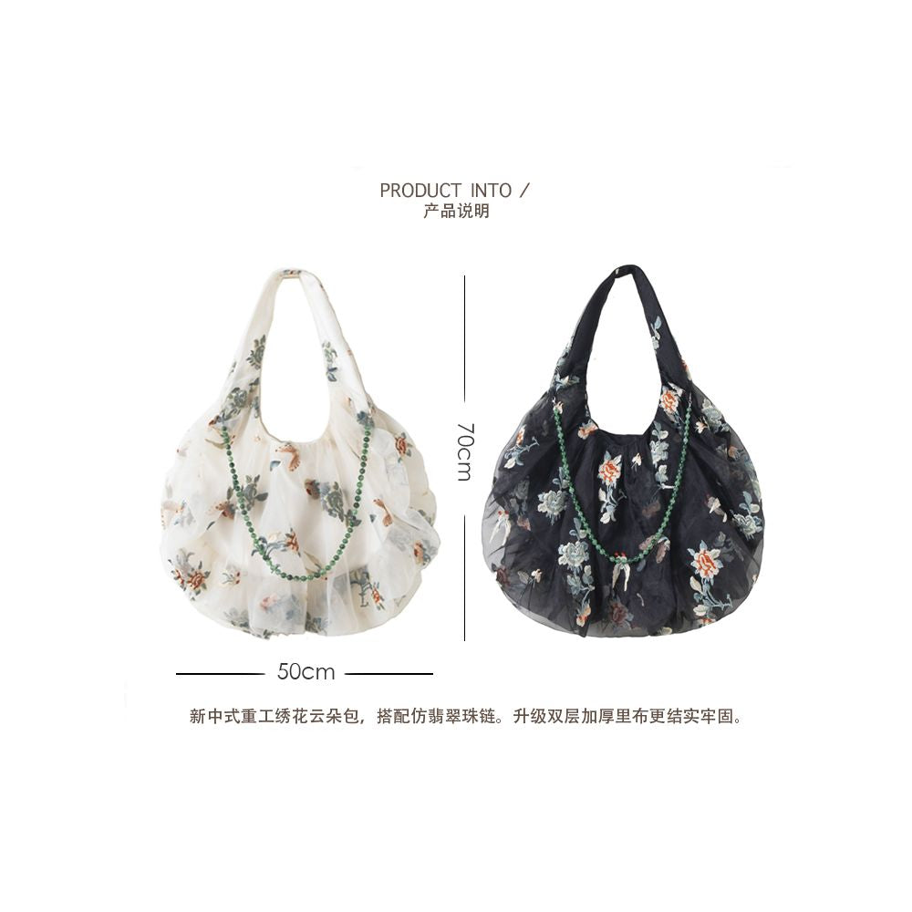 Weiyuanlu Spring and Summer New Heavy Industry National Embroidery Eugen Yarn Bag New Chinese Fairy Style Single Shoulder Bag Apricot image 12