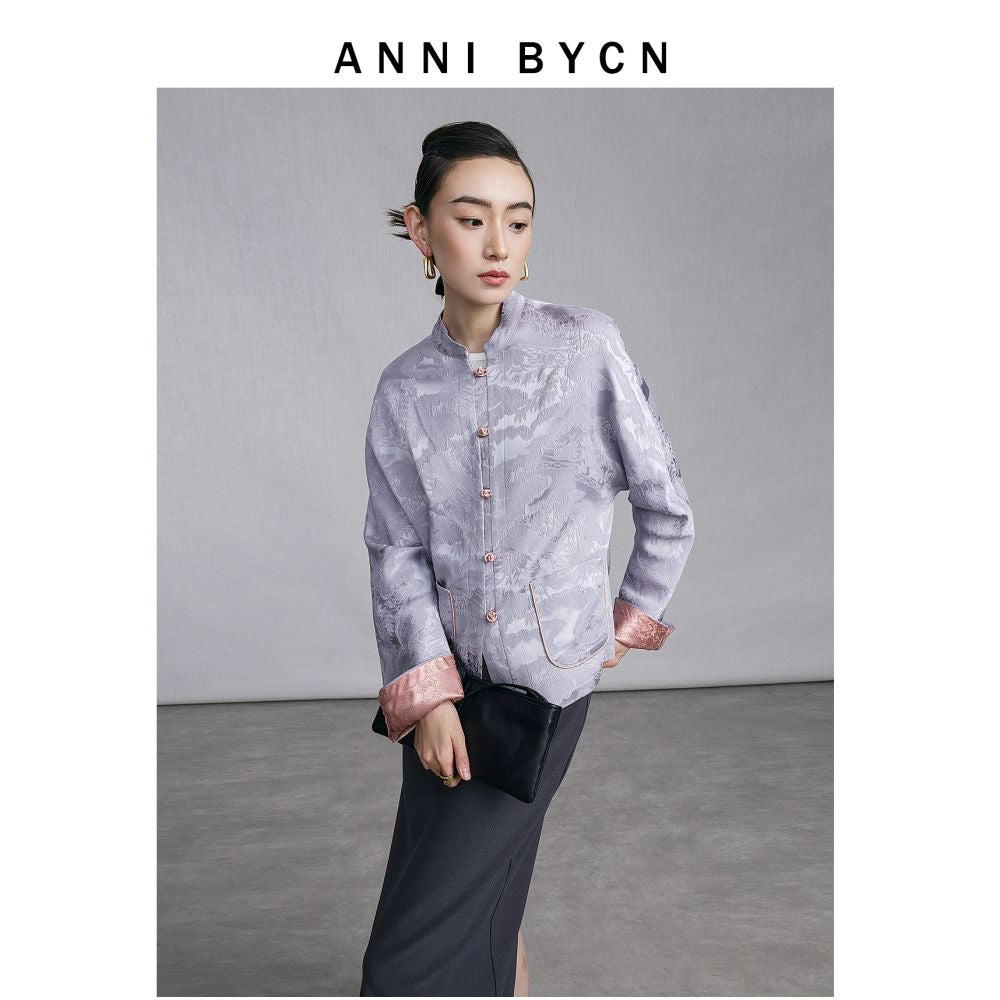 ANNIBYCN high end silk new Chinese style outerwear with feminine temperament buttoned jacquard small Tang style cardigan outerwear image 39