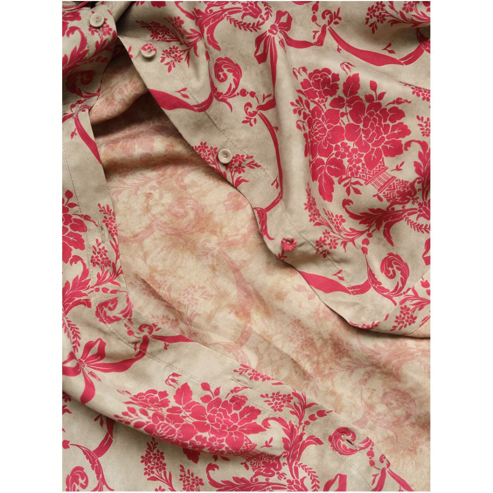 Chinese style printed copper ammonia silk shirt women s standing collar with loose and comfortable buckle retro new Chinese style top medium length Y51172 image 5