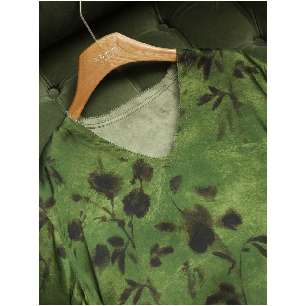 Chinese style printed cross dyed vintage loose top women s V neck long sleeved casual retro versatile shirt medium length J51196 image 5