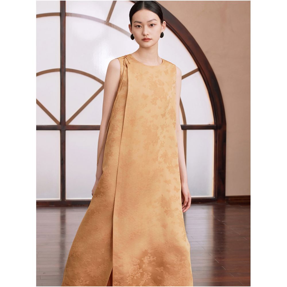 Ruyi Lianyun Silk Blended Diagonal Hemp Jacquard New Chinese Style Dress Women s National Style Su Pan Button Jade Button Long Dress image 2