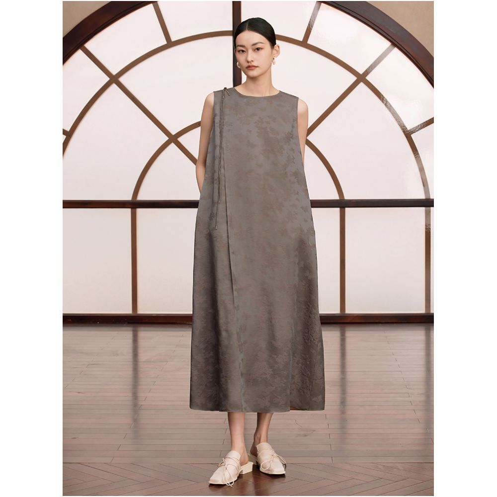 Ruyi Lianyun Silk Blended Diagonal Hemp Jacquard New Chinese Style Dress Women s National Style Su Pan Button Jade Button Long Dress image 3