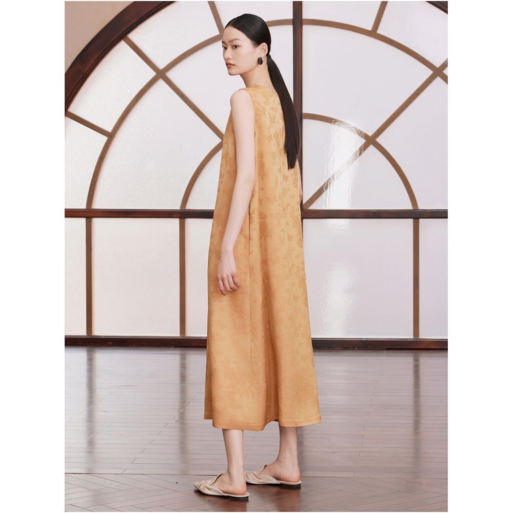 Ruyi Lianyun Silk Blended Diagonal Hemp Jacquard New Chinese Style Dress Women s National Style Su Pan Button Jade Button Long Dress image 4