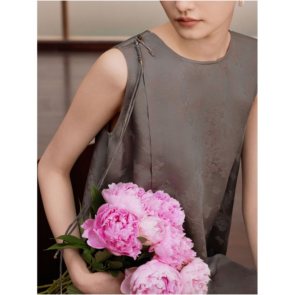 Ruyi Lianyun Silk Blended Diagonal Hemp Jacquard New Chinese Style Dress Women s National Style Su Pan Button Jade Button Long Dress image 5