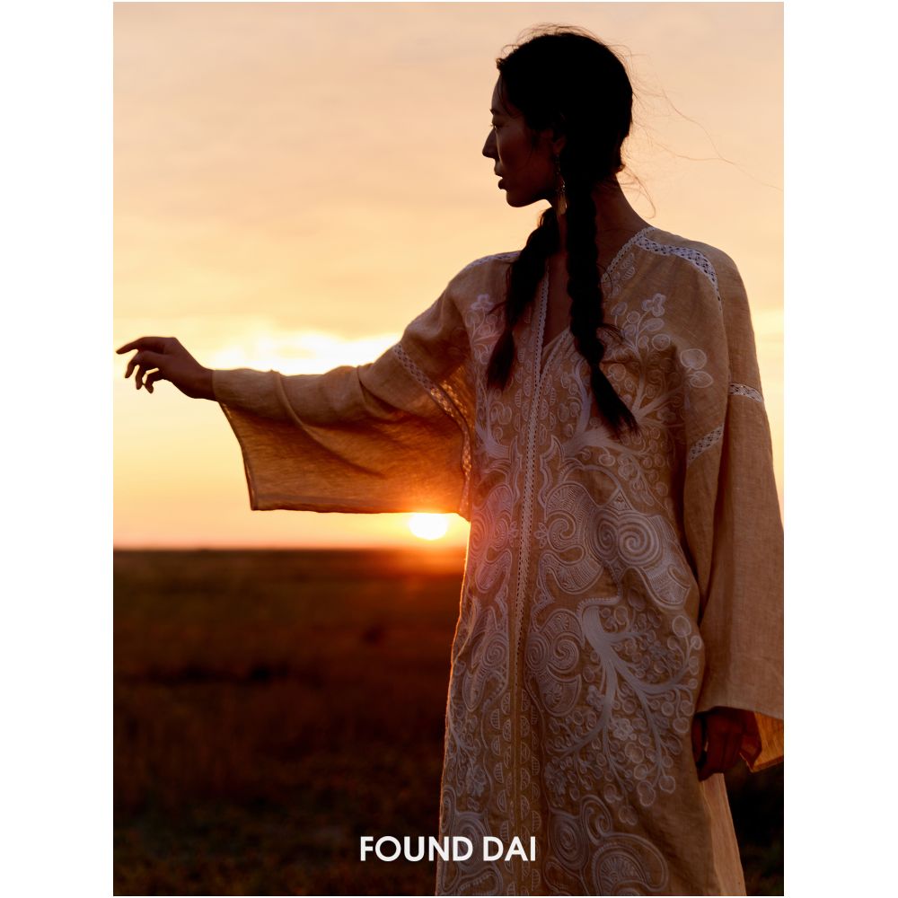 Lusheng banyan tree 100 linen Dong ethnic antique embroidery over 800000 stitches new Chinese style robe style dress image 3
