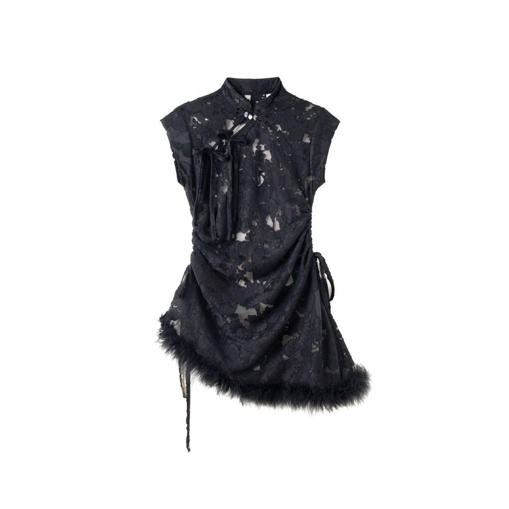 Tail Kite Record Original Black New Chinese style Burnt Flower Asymmetric Design Top Chinese Style Versatile Heavy Industry Summer New Style image 6
