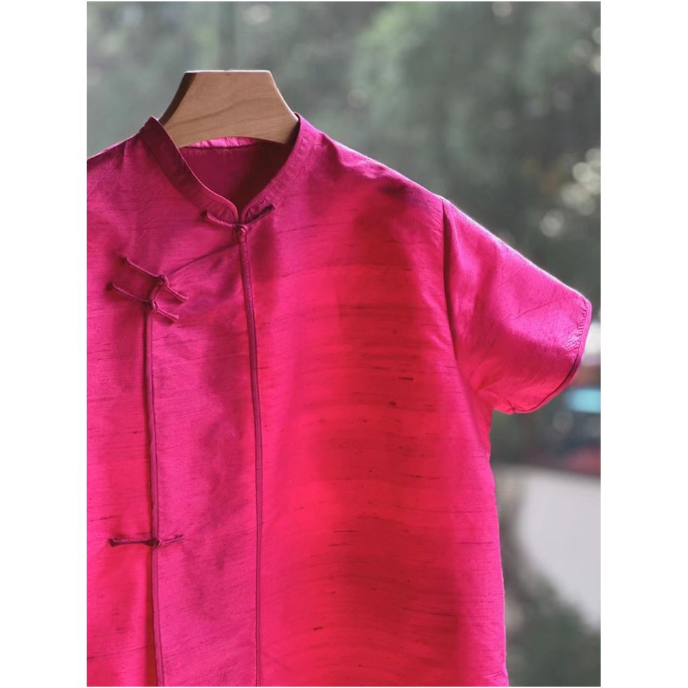 2025 autumn new Chinese style design with a niche rose red short sleeved shirt youthful and beautiful Western style top for women image 3